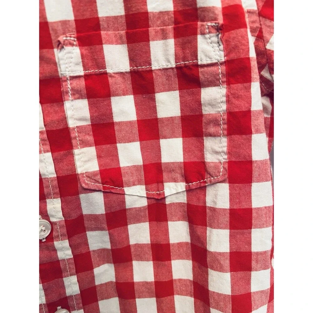 Gap Toddler Boys 4T Red White Gingham Button Down Shirt Roll Tab Sleeves Cotton